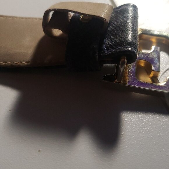 ESCADA Blue Reptile Embossed Leather Belt with Double "E" Silver-Tone Logo Buckl - Picture 9 of 11